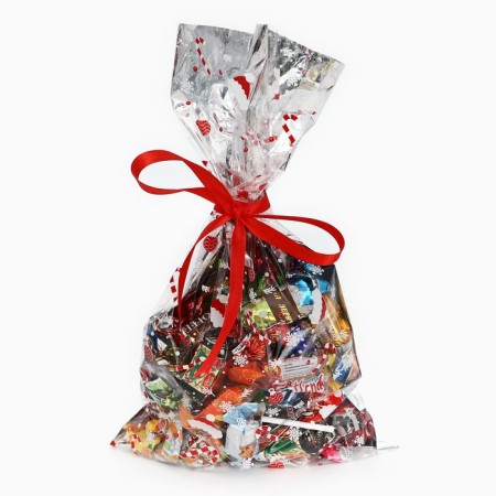 Gift package Happy New Year+candies 20 x 35 cm, colored metallized pattern mix