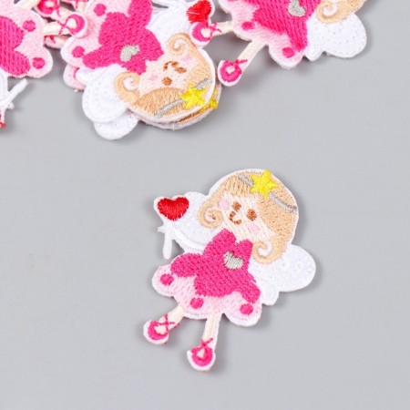 Decor for creativity Textile embroidery "Angel in a pink dress" 4.5x4 cm