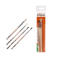 Set of brushes mix 4 pieces, calligrata No. 1 (Round: Pony No. 1, Squirrel No. 2, bristles No. 3; flat goat No. 6), wooden handle