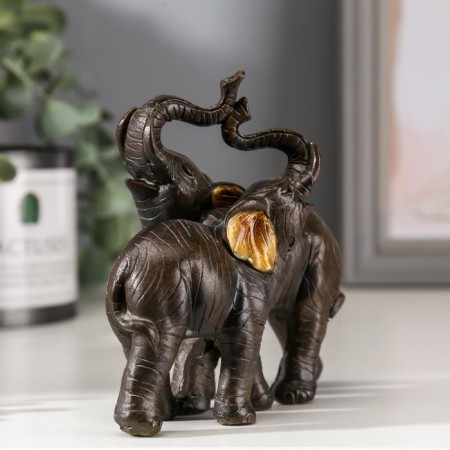 Polystone souvenir "Two elephants of African brown" gold ears 11x12x5.5 cm-1