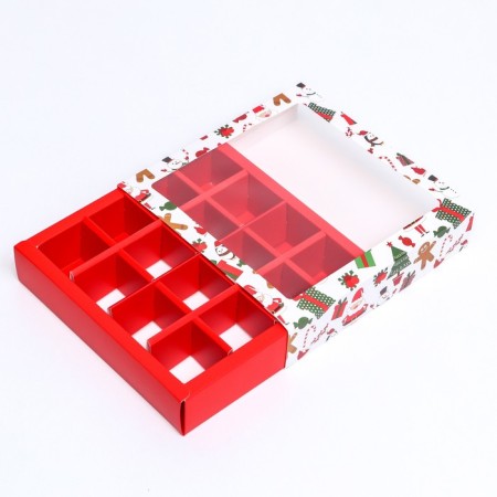 Box for sweets 16 pcs, 17.7 x 17.7 x 3.8 cm "Santa Claus, snowmen"-8