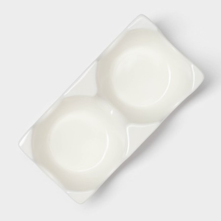 Porcelain set for spices Bellatenero “Eggs”, 3 objects: Solonka 60 ml, polling trunk 60 ml, stand, white and beige color-7