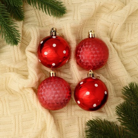 Set of balls plastic D-5.5 cm, 4 pcs "New Year's fun" peas, red