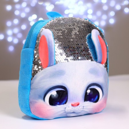 Baby plush backpack for the girl "Bunny White" with sequins, 26 × 24 cm, for the New Year-3