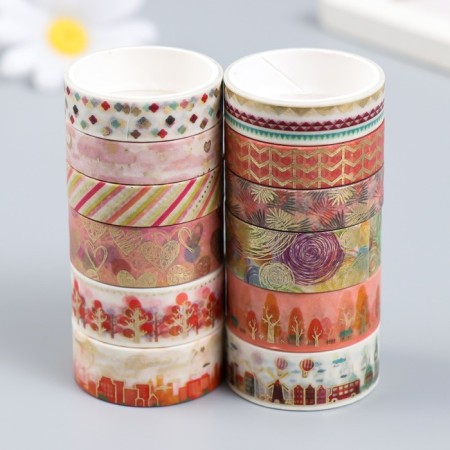 Adhesive tape paper "Flower city" set 12 pcs width 1.5 cm winding 2 m