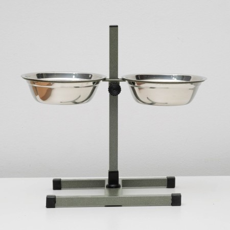 Stand with bowls, 2 x 1 l, height 40 cm, collapsible, green-3