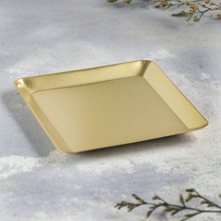 Square Plate Climber with one candle, 12.6x1.3 cm, golden-1