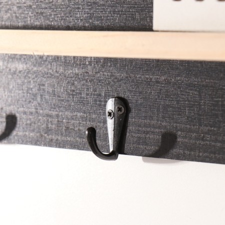 Hooks decorative wood with a shelf "houses and trees" black 5x39.5x18 cm-2