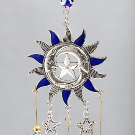 Wind Music Metal "Star, two months and the sun" Blue, from the evil eye 3 bells 27 cm-1