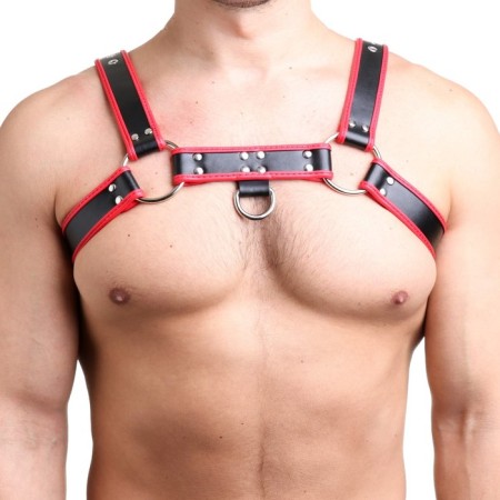 BDSM Podsm Oki, male, on the chest, eco-leather, red kant