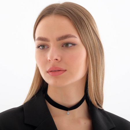 Choker "Strazinka" rhombus, white color in silver, 33 cm-4
