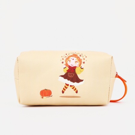 Cosmetic bag with a handle, orange color-1