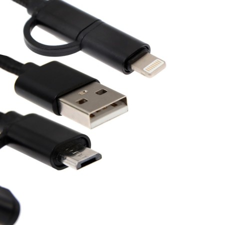 Windigo, 2 in 1, MicroUSB/Lightning - USB, 2 A, nylon braid, 1 m, black-3