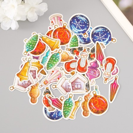 Stickers for creativity "New Year toys" embossing gold set 48 pcs 9x7x0.8 cm-2