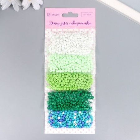Round beads 6/0 "So different green" 5 colors x 20 g 20x8x0.7 cm