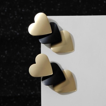 Earrings Metal "Trend" hearts, black-gold color-1