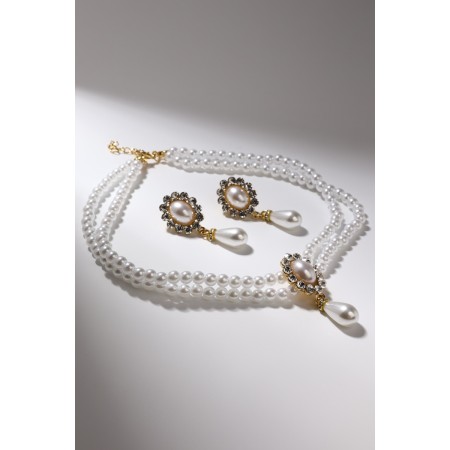 Set 2 objects: earrings, Antoinette necklace, a flash, white color in gold, 40 cm-4