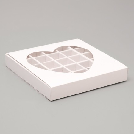 Confectionery box for sweets 25 pcs "Heart", white, 22 x 22 x 3.5 cm