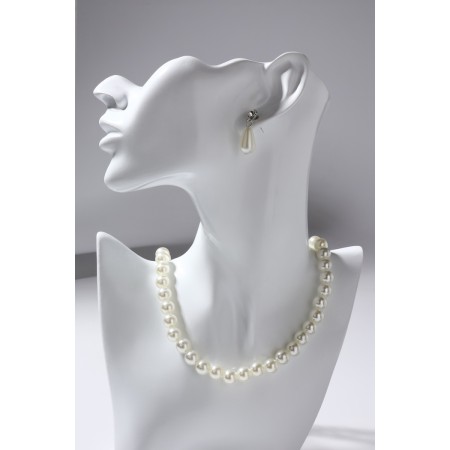 Set 2 objects: earrings, necklace "Pearl" ball No. 8, white color in silver, l = 45 cm-6