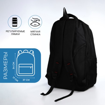 Youth backpack from textiles, 2 parts on lightning, 3 pockets, black/blue color-1