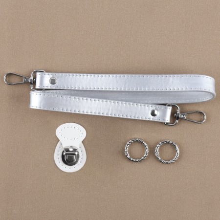 Fittings for bag No. 5, set 4 items, carbine - 2 pcs, handle to leatherette, buttons, white