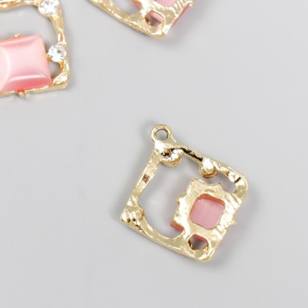 Decor for creativity metal, rhinestones "rhombus with pink agate" 2.6x2.4 cm-1