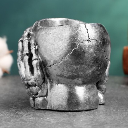 Figure pot "Skull" 9x9x8cm, silver-2
