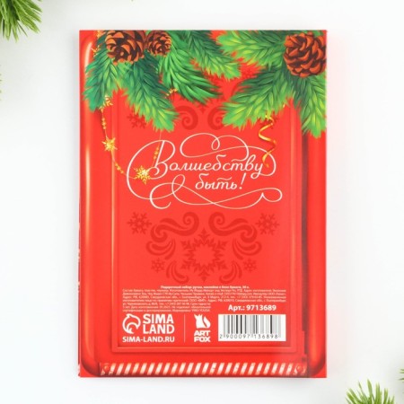 Gift set New Year's "Northern Post", paper block 30 l, handle blue paste 1.0 mm and 5 pcs of stickers-4