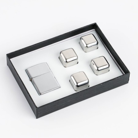 Gift set: gasoline lighter and cubes for stainless steel whiskey 4 pcs-2