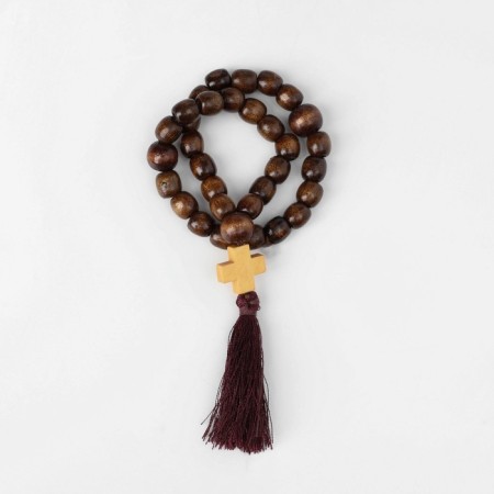 Parsing wooden "Orthodox" with a cross, brush, 33 beads, brown color-1