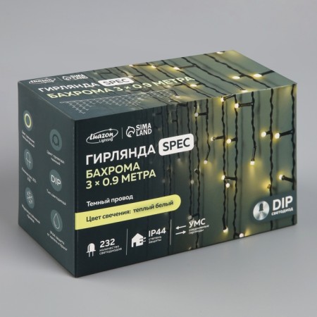 Garland "fringe" 3 × 0.9 m, IP44, UMS, dark thread, 232 LED, glow warm white, 220 V-5