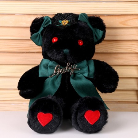 Soft toy "Bear" with a green bow, 31 cm