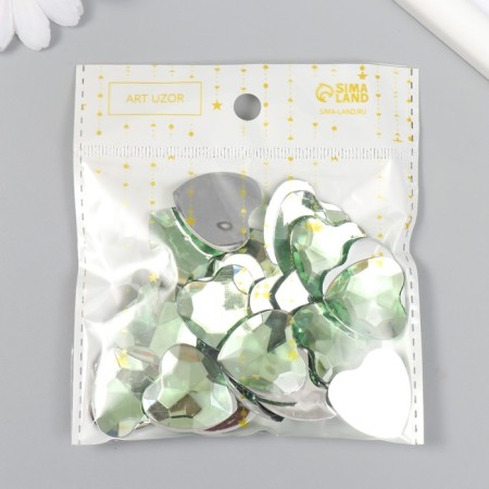 Decor for creativity plastic "Rhinestones heart. Light green" set of 30 pcs 2.5x2.5 cm-3