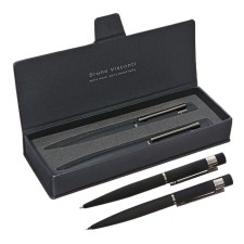 Set of BrunovisConti Verona: Ball rotary handle 1.0 mm + mechanical pencil 0.7 mm, metal case Soft Touch Black, in case