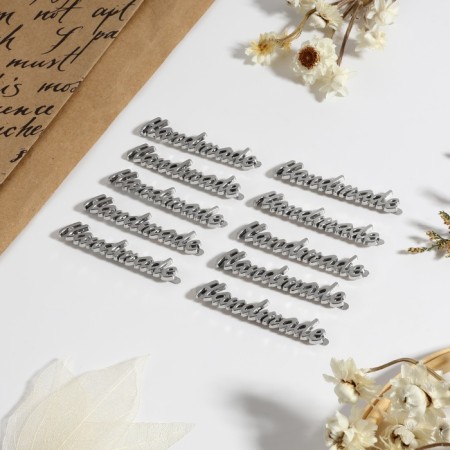 Decorative elements for the puncture "Hand Made", 5.4 × 1 cm, 10 pcs, silver color