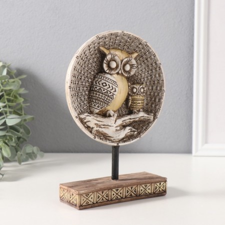 Polystone souvenir "Two gold owls on a branch" 5x12x20 cm-1