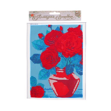 Diamond mosaic with full filling on the canvas "Roses in a VAZ", 15 x 21 cm-2