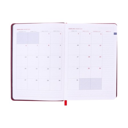 Dated diary 2025, A5, 176 sheets, Hong Kong, solid cover, pancake embossing, with liesse, block 80 g/m2, red-9