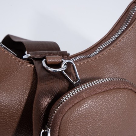 Baget bag with zipper, long belt, brown color-7