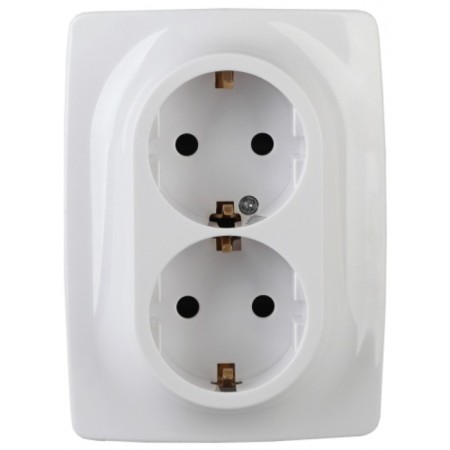 2x2p+E Schuko outlet with curtains, 16A-250V, IP20, era12, white