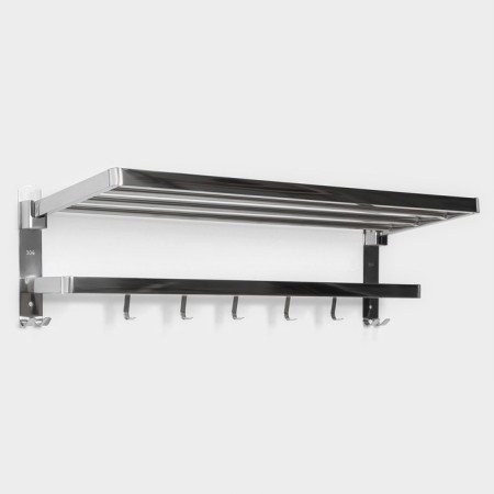 Hinged shelf with a holder of towels, 5 moving hooks, silver color-2