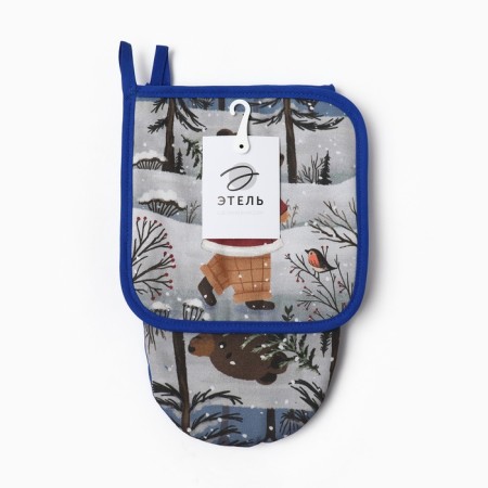 Set of kitchen. Ethel Forest Bear mittens 15x28cm, 19x19cm sever-4