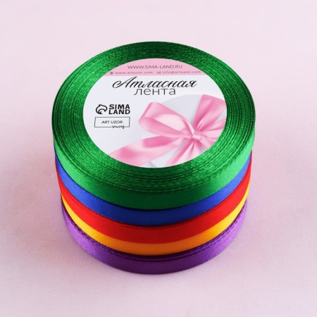 A set of satin ribbons "Rainbow", 5 pcs, size 1 tape: 10 mm × 23 ± 1 m-2