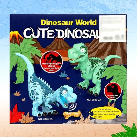 Rex dinosaur, with a bone, works from batteries, light and sound, blue color-8