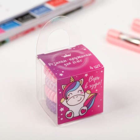 Hair elastic bands Spring "Unicorn", 4 pcs, diam 3.5 cm-4