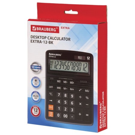 Brauberg Extra-12-BK desktop calculator, 12-bit, 206 x 155 mm, double power, black-7