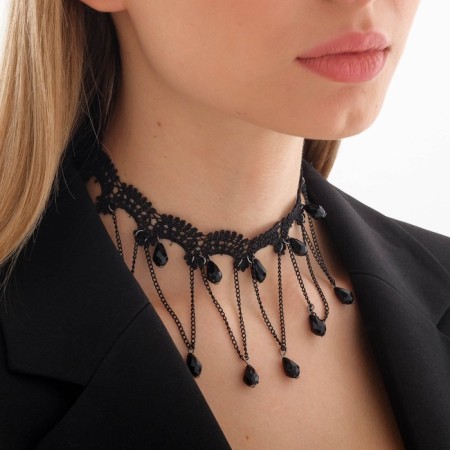 Choker "mistress" ovals and chains, black color, 30 cm-3