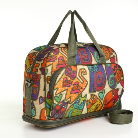 Board Road on a zipper, with an increase, an external pocket, a suitcase holder, a long belt, beige color/multi -colored color