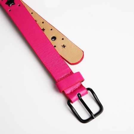 Children's belt, width 2.2 cm, eyelets, buckle metal, pink color-1