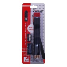 A set of black -graphic pencils 6 pieces, sharpener, eraser